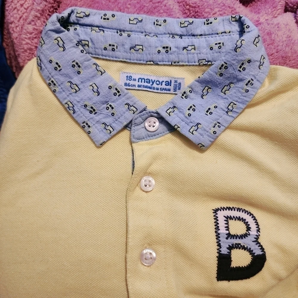 Mayoral Short Sleeve Polo Shirt Bright Yellow Toddler Boys 18M Jeep Print Collar